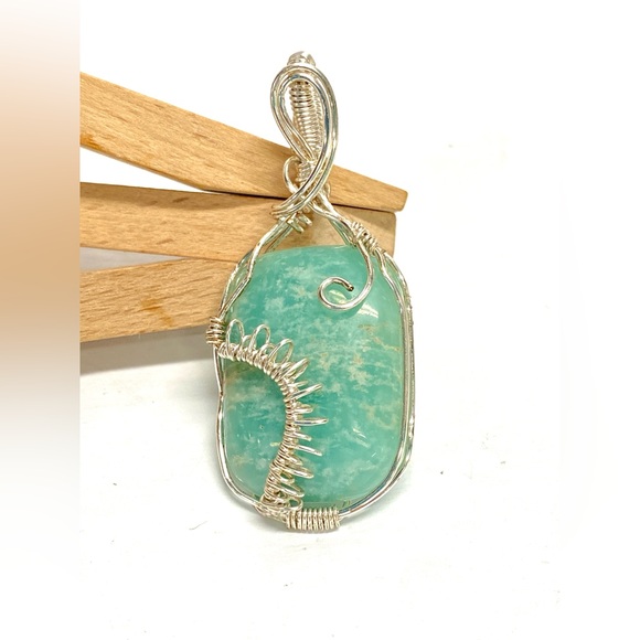 HANDMADE Genuine Amazonite Hand Wrapped Pendant, Gift for Her, Artisan Jewelry - Picture 3 of 10
